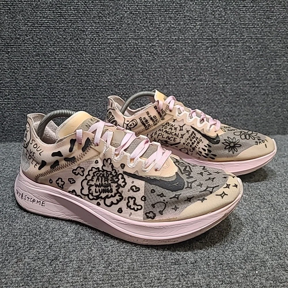 Nike Nathan Bell x Zoom Fly SP Doodles Size 10.5 AT5242-100 Men's Pink Sneakers